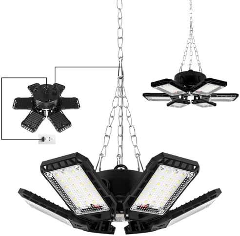 Aoretic LED Garage Lights 4 Pack -180W, 18000LM 6500K Led Shop Light with 6+1 Deformable Panels, Basement Barn Light Garages Ceiling Lights, E26/E27 for Garage, Warehouse, Shop, Basement by Aoretic