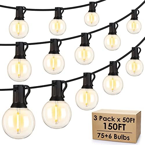 Mlambert 150Ft(3x50Ft) Outdoor String Lights, G40 Globe Patio Lights with 75+6 Dimmable Shatterproof LED Hanging Bulbs for Backyard Party-Black Wire by Mlambert