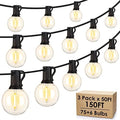 Mlambert 150Ft(3x50Ft) Outdoor String Lights, G40 Globe Patio Lights with 75+6 Dimmable Shatterproof LED Hanging Bulbs for Backyard Party-Black Wire by Mlambert