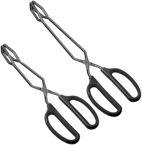HINMAY Stainless Steel Kitchen Scissor Tongs 10" and 12" Set (Black) by HINMAY