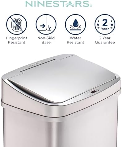 Ninestars 13 Gallon Automatic Trash Can, 50L Touchless Motion Sensor Garbage Can with Odor-Sealing Lid, Rectangular Stainless Steel, Silver Trim - Image 3