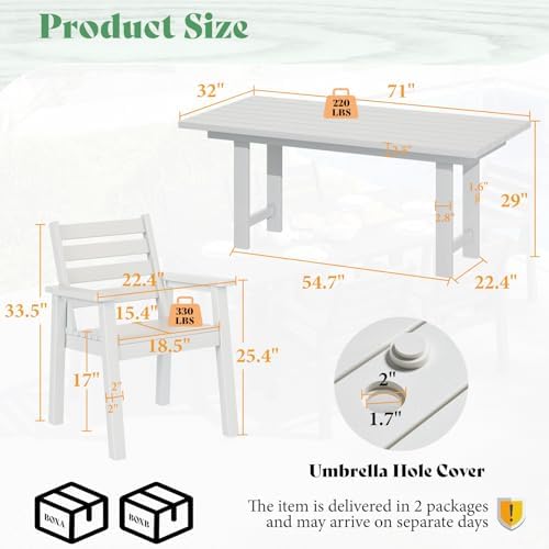AMERLIFE 7-Piece HDPE Patio Dining Set with 71" Outdoor Table, White - Image 2