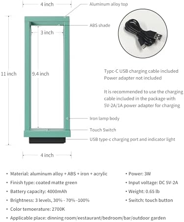 PUSU Cordless Waterproof Table Lamps Set of 2, Green LED Outdoor Desk Lamp - Image 5