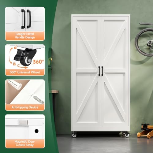 Letaya Metal Garage Storage Cabinet with Wheels,72" White Tool Steel Locker - Image 5
