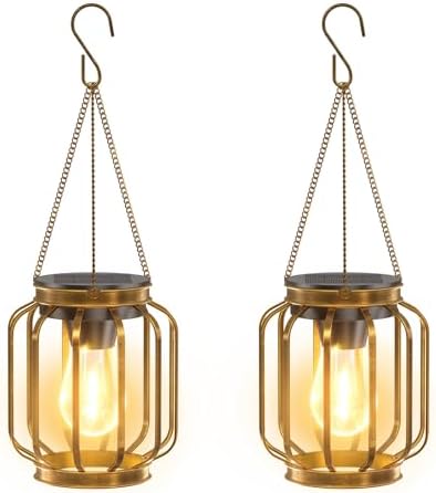 Solar Lanterns Outdoor Waterproof Metal Hanging Solar Lantern Lights Bronze by BONLION