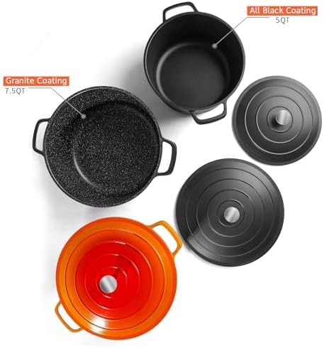 Large Dutch Oven Pot with Lid-7.5QT Cast Aluminum Oven Pot with Two Handles Lightweight for Bread Baking Braising and Roasting(Black) - Image 6
