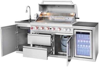 82.5'' All-In-One Outdoor Kitchen Island, 6 Burners, 83500 BTU, Silver - Image 6