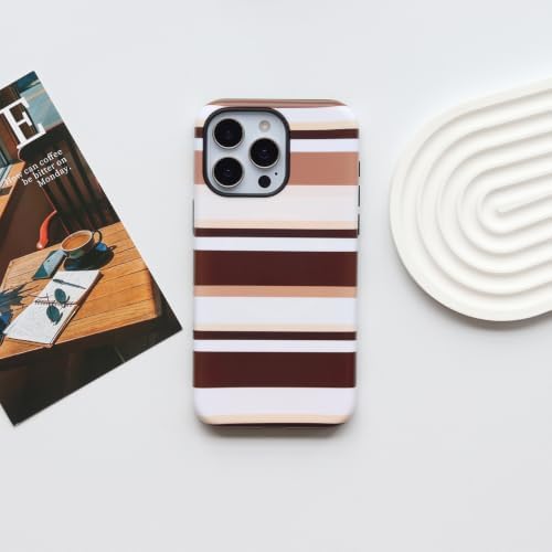 for iPhone 15 Pro Case, Magnetic Matte Frosted Dual-Layer Striped Phone Case for Women, Retro Aesthetic Cover Compatible with Mag Safe Accessories - Cocoa Stripe - Image 2