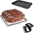 Foldable Rib Rack for Smoking, Stainless Steel 10 in Rib Rack with 2 Meat Shredder Claws, and Black PP Tray, Perfect for Grilling, Smoking, and Serving, BBQ Accessories by Unknown