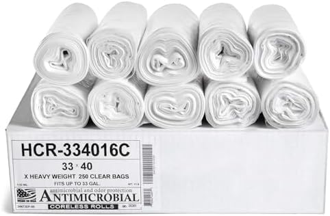 Aluf Plastics HCR-334016C 33 Gallon Clear Trash Bags (250 Count) - 33" x 40" - 16 Micron Equivalent High Density Value Garbage Bags for Bathroom, Office, Industrial, Commercial, Janitorial, Municipal, by AlufPlastics