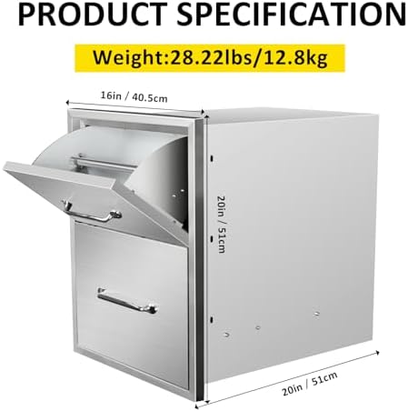 Outdoor Kitchen Drawers with Paper Towel Holder 16" W x 20" H x 20" D Flush Mount BBQ Drawers with Chrome Handle,Stainless Steel Built-in Double Access Drawers for Outdoor Kitchen Island - Image 2