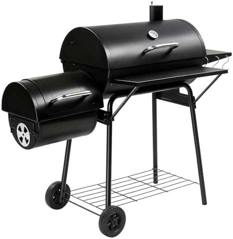 Outvita Charcoal Grill with Offset Smoker, Barrel Barbecue Smoker, Black by Outvita