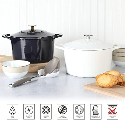MARTHA STEWART Gatwick 7-Quart Enamel Cast Iron Dutch Oven Pot with Lid – Navy Blue with Gold Knob – Durable Heavy-Duty Dutch Oven for Slow Cooking & Braising - Image 6