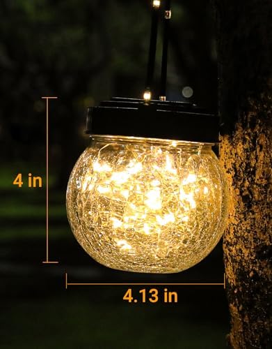 Solar Lantern Solar Lights Outdoor Waterproof 2-Pack, Solar Powered Hanging Lights Cracked Glass Hanging Globes for Christmas Decoration, Shepherd Hook, Garden Tree Ornaments - Image 4