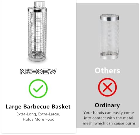 Rolling Grill Basket Large, 304 Stainless Steel Cylinder BBQ Grill Basket - Image 7