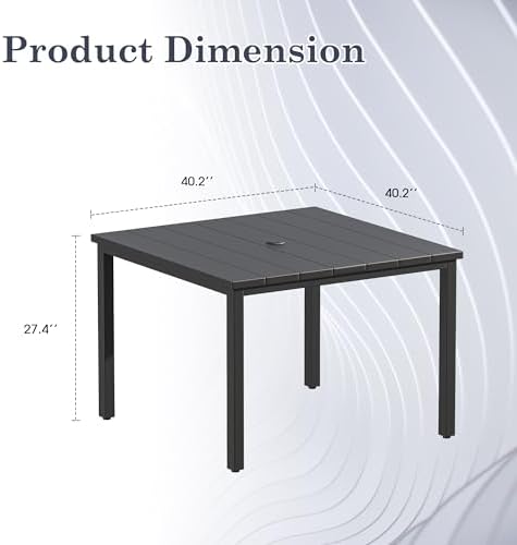 Outdoor Dining Table with Adjustable Umbrella Hole, 40.2" All-Weather Square Patio Dining Table for 4, Metal Patio Table for Garden Lawn Porch Deck Yard, Black - Image 2