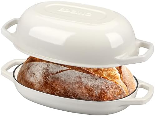 EDGING CASTING Enameled Cast Iron Oval Dutch Oven Pot with Lid, Dutch Oven for Sourdough Bread Baking, Bread Oven, Bread Dutch Oven, Oval Bread Pan, 5qt, White - Image 3