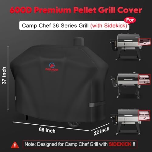 Comnova Pellet Grill Cover for Camp Chef 36 Series with Sidekick - 600D Premium Smoker Cover Waterproof Heavy Duty for Camp Chef Woodwind 36 / Pro 36 with Sidekick Sear or Sidekick Flat Top, and More - Image 2