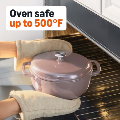 Amazon Basics Enameled Cast Iron Dutch Oven Pot With Lid, 6-Quart, Round, Dual Handles, Heavy-Duty, Oven Safe for Stews, Roasting & Baking, Clay - Image 3