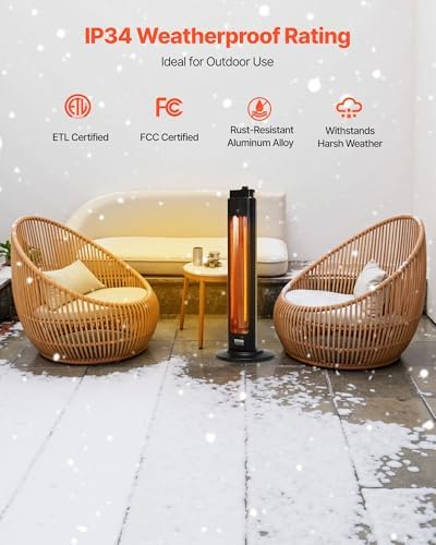 VEVOR Infrared Heater, 1500W, Electric Space Heater with 3 Speeds & 24H Timer & Multiple Security Protections, Quality Infrared Heating Tubes, Indoor/Outdoor for Bedroom, Studio, Porch, Dining Room - Image 4