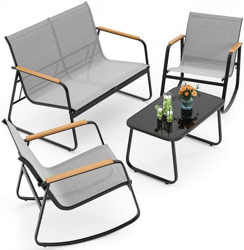 Ahomly 4-Piece Outdoor Patio Furniture Set, Textile Conversation Set, Gray by Ahomly
