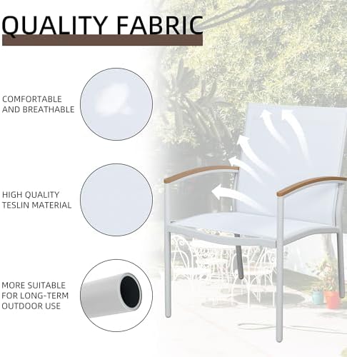 Shintenchi 3 Pieces Patio Bistro Sets, Outdoor Textilene Fabric Conversation Bistro Set, Textilene Fabric Front Porch Chairs Small Patio Furniture Set with Table for Lawn,Garden,Balcony (White) - Image 2