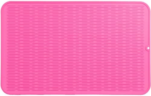 MicoYang Silicone Dish Drying Mat for Multiple Usage,Easy clean,Eco-friendly,Heat-resistant Silicone Mat for Kitchen Counter or Sink,Refrigerator or Drawer Liner Rose 3XL 28 inches x 18 inches by MicoYang
