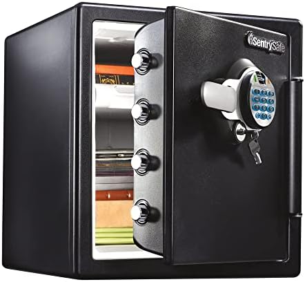 SentrySafe Fireproof and Waterproof Home Safe with Biometric Fingerprint Lock, Keypad, and Key Lock for Securing Money, Jewelry, Documents, 1.23 Cubic Feet, SFW123BTC by SentrySafe