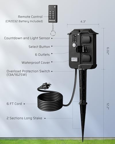 DEWENWILS Outdoor Power Stake Timer with Remote Control, Dusk to Dawn Timer - Image 7