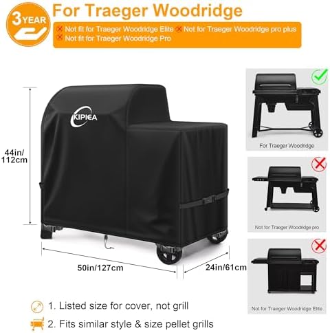 Kipiea 600D Heavy Duty Grill Cover for Traeger Woodridge, Waterproof Wood Pellet Smoker Cover with Windproof Buckles, Pellet BBQ Grill Covers for Outside Anti-UV, No Tear, No Fading - Image 2