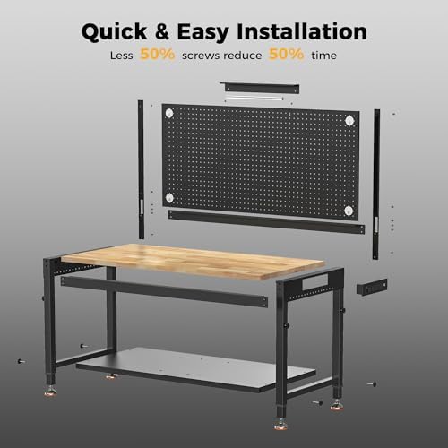 CAMMOO 48x24 Inch Garage Work Bench with Storage, Pegboard & Power Strip - Image 5