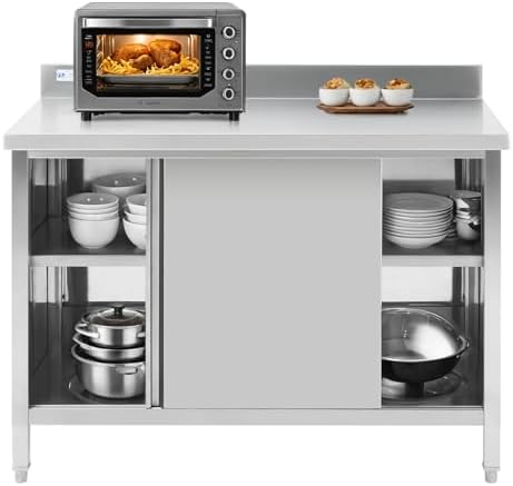 Hally Stainless Steel Cabinet 24"x48" Commercial Prep Workbench Backsplash by HallySinksTablesH