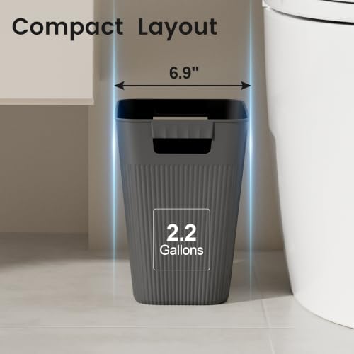 JOYMOOP Slim Trash Can 3-Pack, 2.2 Gallon Plastic Wastebasket for Bathroom, Bedroom, Office, Kitchen with 4 Rolls Bags, Black - Image 2