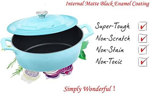 La Cuisine Enameled Cast Iron Oval Dutch Oven Casserole Pot with Lid 6.75 QT Internal Matte Black Enamel Coating for bread baking For GlassTop Oven-Safe 550°F/276°C 2-ToneTeal - Image 3