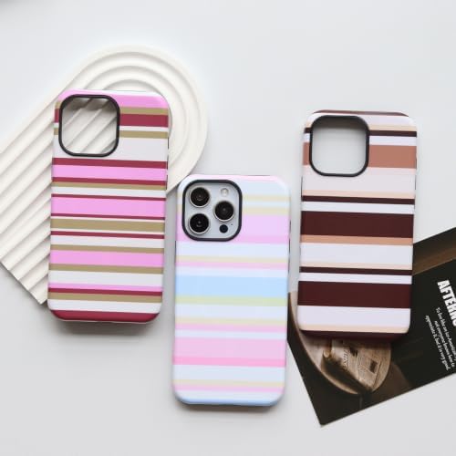 for iPhone 16 Pro Case, Magnetic Matte Frosted Dual-Layer Striped Phone Case for Women, Retro Aesthetic Cover Compatible with Mag Safe Accessories - Cocoa Stripe - Image 5