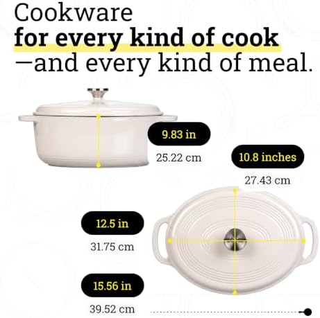 Lodge Enameled Cast Iron Oval Dutch Oven with Lid, 7 Quart, Oyster White - Image 5