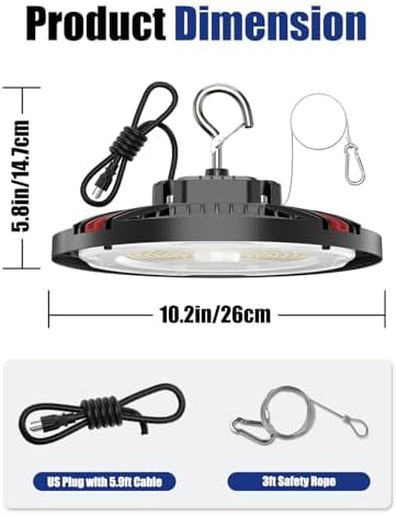 160W UFO LED High Bay Light, 24,000LM LED Shop Lights for Garage Warehouse Workshop, 5000K Daylight IP65 Waterproof Commercial Ceiling Fixture, 700W HPS/MH Equiv, ETL Listed, 6ft Cord, 2-Pack - Image 3