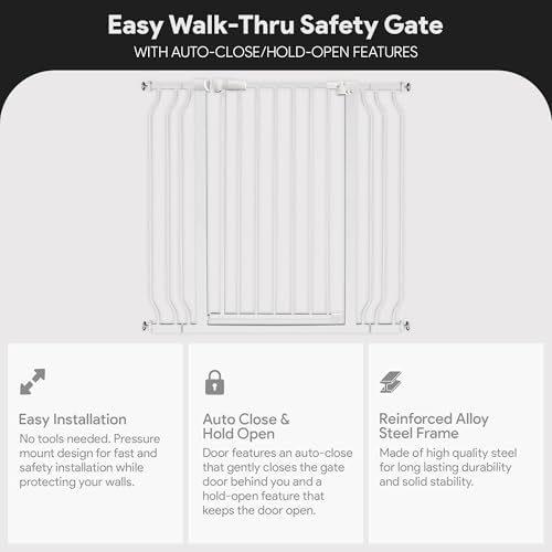 BalanceFrom 29.1-43.3" Easy Walk-Thru Baby and Pet Safety Gate with Hold-Open and Auto-Close – Adjustable Steel Barrier for Stairs, Doorways, and Hallways, No Drilling Installation - Image 2