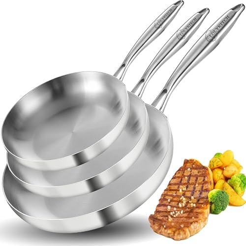 LOLYKITCH 8-10-12 Inch Frying Pan Set | Tri-Ply Stainless Steel Skillet by LolyKitch