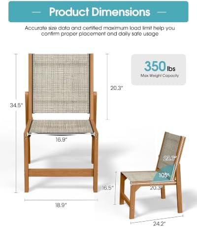 Ciokea HDPE Outdoor Dining Chair of 2, Patio Stackable Porch Chairs, Teak - Image 2