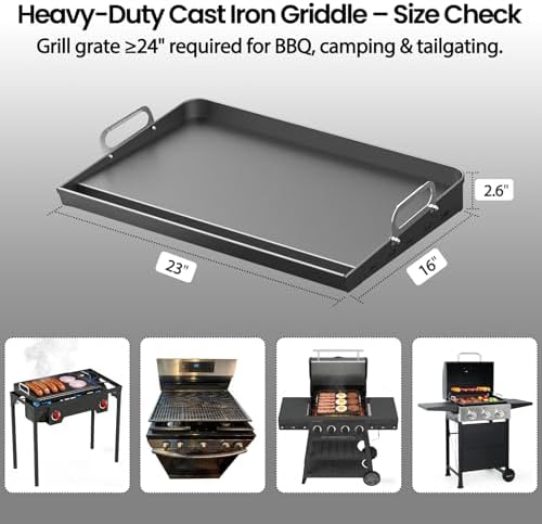 23x16 Inch Nonstick Universal Grill Griddle for Gas Grill, Built-in Grease Channel & Reinforced Even-Heat Base, Easy Clean, BBQ Griddle Plate for Outdoor BBQ, Camping, Indoor Stovetop Cooking - Image 3
