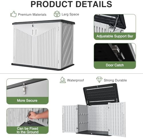 36 Cu.Ft Outdoor Storage Cabinet with High Polymer Material Outdoor Trash Can Storage Shed Waterproof Outdoor Storage Horizontal Storage Shed for Garbage Bin, Generator, and Lawnmower, White - Image 5