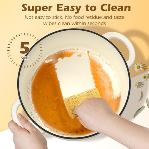 Enameled Cast Iron Dutch Oven - Umite Chef 5QT Pot with Lid & Cotton Potholders - Heavy-Duty Cookware for Bread Baking, Braising, Stews, Roasting(Cream White) - Image 4