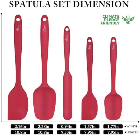 HOTEC BPA Free Silicone Rubber Spatula Set, Red, Set of 5 - Image 3