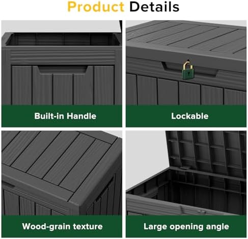 ROJIK Outdoor Storage Housing Deck Box - Waterproof Patio Furniture, Garden Tools, Cushions, Pool Accessories Storage Bench with Lockable Lid and Side Handles (Black 48 Gal) - Image 4