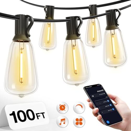 addlon 100FT Outdoor String Lights ST38 LED with APP Control Waterproof by addlon