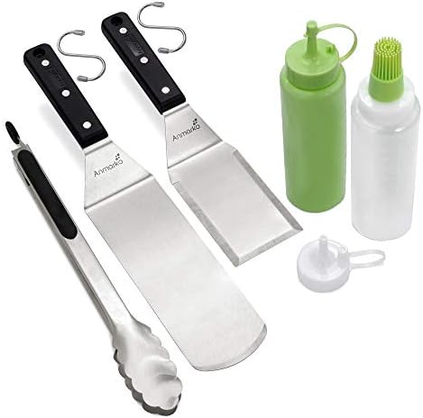 Metal Spatula Set of 4 - Griddle Accessories kit - Grill Flat Spatula Pancake Flipper Hamburger Turner - Metal Utensil Great for BBQ Grill Flat Top Cast Iron Griddle by Anmarko