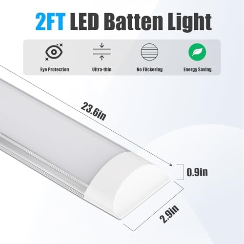 2 Packs 2FT LED Batten Light with 50cm Cable, Ultra-Thin Ceiling Surface Mounted Light, 20W, Day Light 4000K, IP20, LED Ceiling Lamp for Garage, Shop, Hallway, Office, Market - Image 3