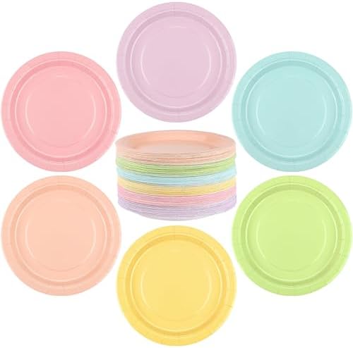 Breroa 144 Pcs Pastel Paper Plates 7 Inch Bulk Pastel Plates Disposable by Breroa