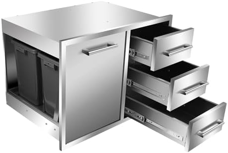 Outdoor Kitchen Drawer Combo, BBQ Access Trash Drawer Combo with Triple Stainless Steel Drawers(Right), Outdoor Kitchen for BBQ Island, Grilling Station, Outside Cabinet (28" W x 19.6“D x 20.1" H) - Image 4
